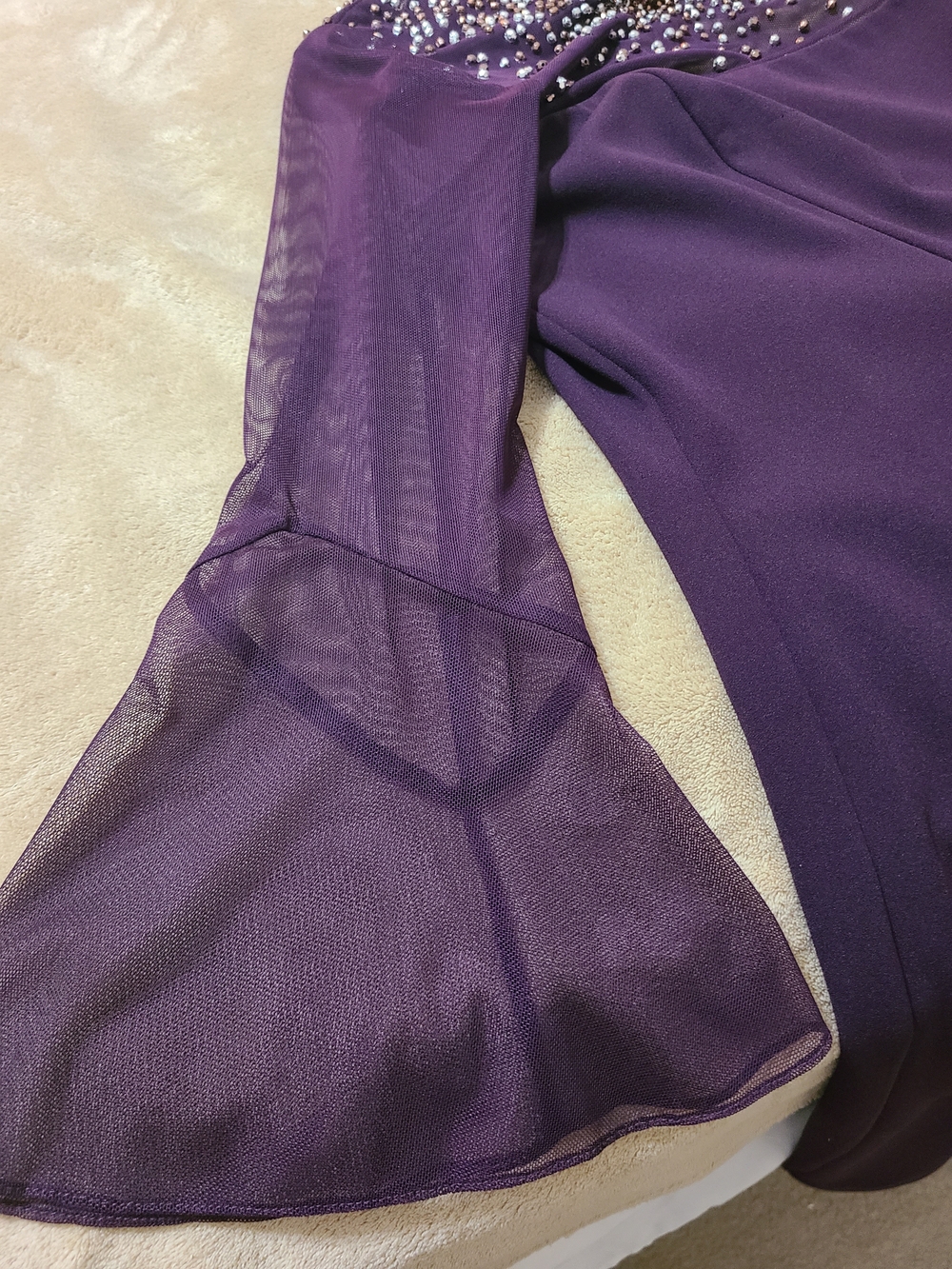 Alex Evenings Plum Beaded Illusion-Sleeve Cocktail Dress - Picture 8 of 11